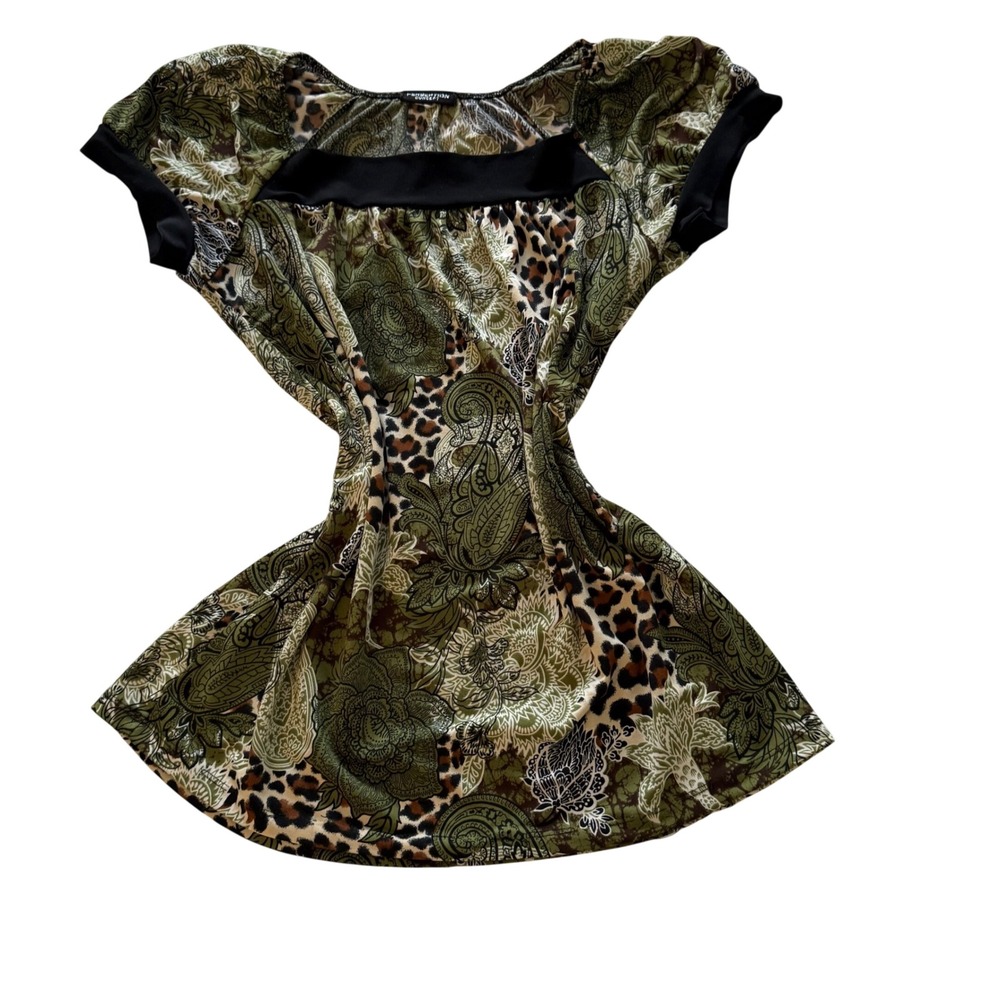 Y2K Leopard Paisley Green Top Size M